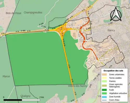 Carte en couleurs présentant l'occupation des sols.
