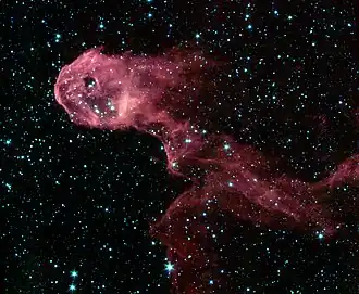 Nébuleuse de la trompe de l'éléphant imagée en infrarouge (Spitzer).