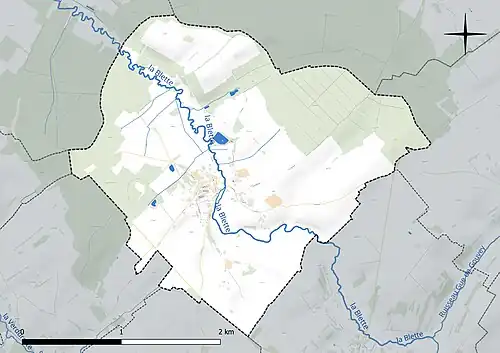 Carte en couleur présentant le réseau hydrographique de la commune