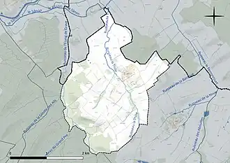 Carte en couleur présentant le réseau hydrographique de la commune
