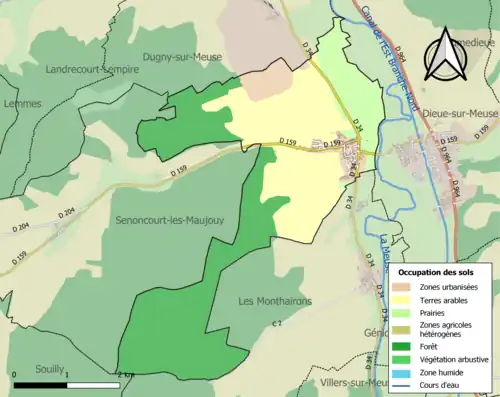 Carte en couleurs présentant l'occupation des sols.