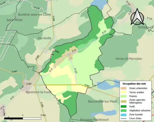 Carte en couleurs présentant l'occupation des sols.