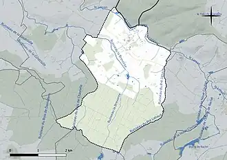 Carte en couleur présentant le réseau hydrographique de la commune