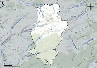 Carte en couleur présentant le réseau hydrographique de la commune