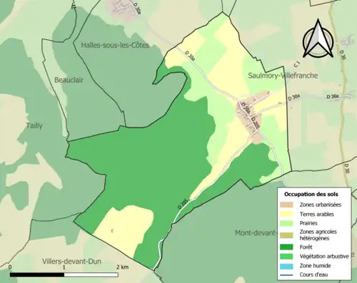 Carte en couleurs présentant l'occupation des sols.