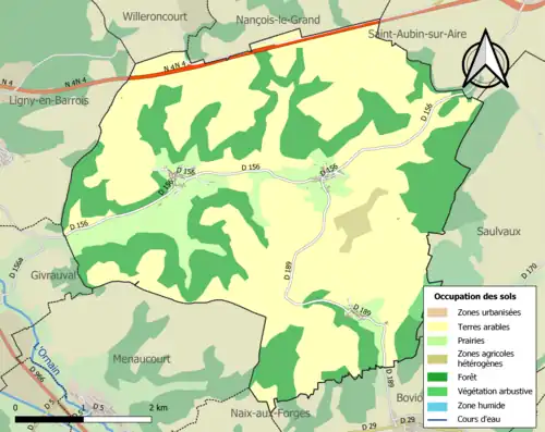 Carte en couleurs présentant l'occupation des sols.