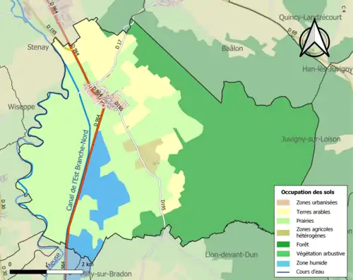 Carte en couleurs présentant l'occupation des sols.