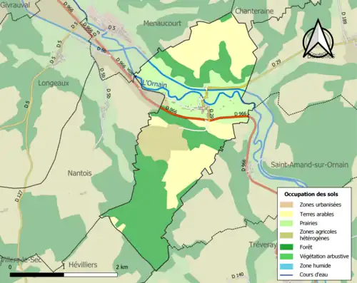 Carte en couleurs présentant l'occupation des sols.