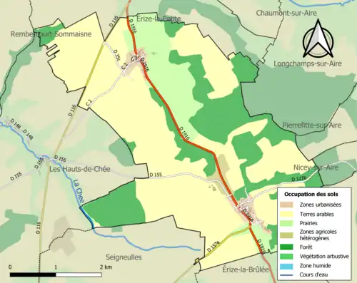 Carte en couleurs présentant l'occupation des sols.