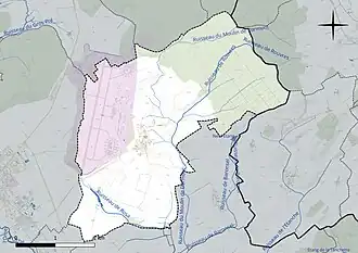 Carte en couleur présentant le réseau hydrographique de la commune