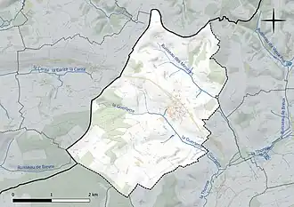 Carte en couleur présentant le réseau hydrographique de la commune