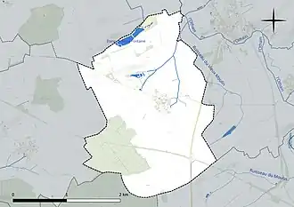Carte en couleur présentant le réseau hydrographique de la commune