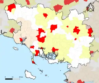 Localisation de l'aire d'attraction d'Auray dans le département du Morbihan.
