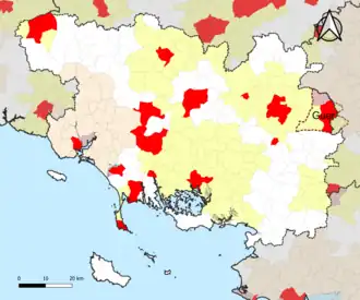Localisation de l'aire d'attraction de Guer dans le département du Morbihan.