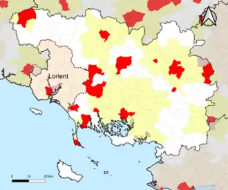 Localisation de l'aire d'attraction de Lorient dans le département du Morbihan.