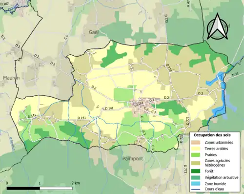 Carte en couleurs présentant l'occupation des sols.