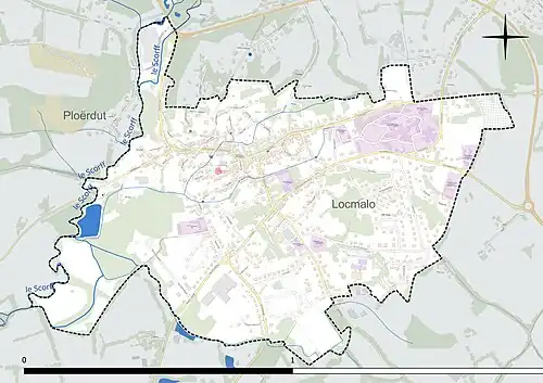 Carte en couleur présentant le réseau hydrographique de la commune