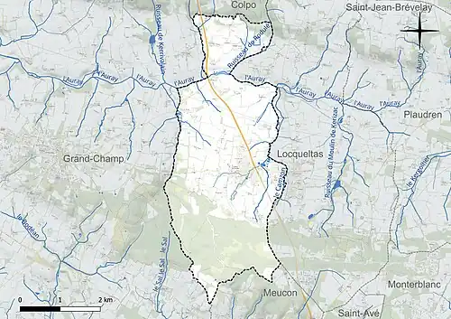 Carte en couleur présentant le réseau hydrographique de la commune