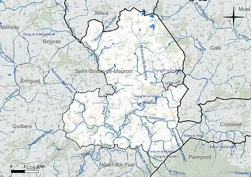 Carte du réseau hydrographique de la commune de Mauron.