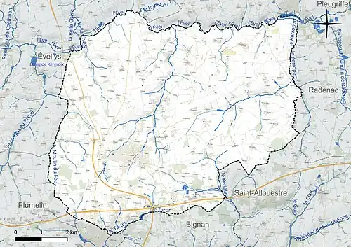 Carte du réseau hydrographique de Moréac.