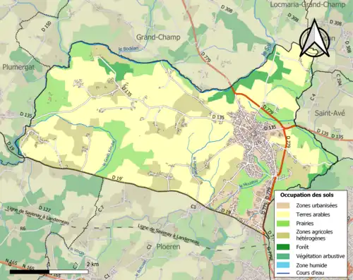 Carte en couleurs présentant l'occupation des sols.