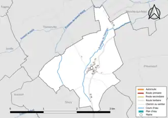 Carte en couleur présentant le réseau hydrographique de la commune