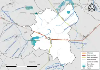 Carte en couleur présentant le réseau hydrographique de la commune