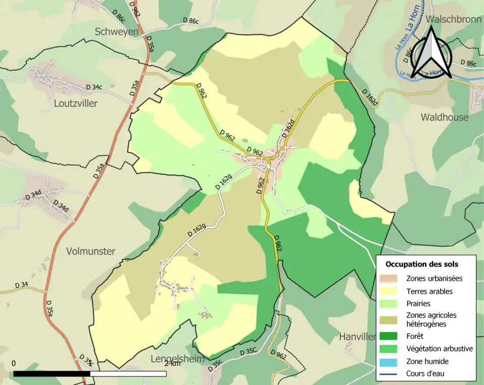 Carte en couleurs présentant l'occupation des sols.