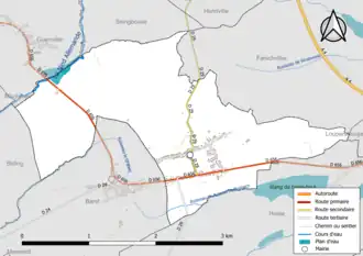 Carte en couleur présentant le réseau hydrographique de la commune