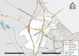 Carte en couleur présentant le réseau hydrographique de la commune