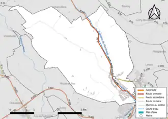 Carte en couleur présentant le réseau hydrographique de la commune
