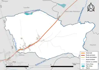 Carte en couleur présentant le réseau hydrographique de la commune