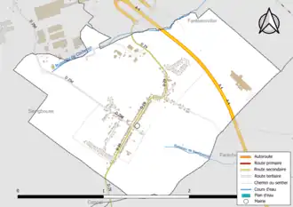 Carte en couleur présentant le réseau hydrographique de la commune