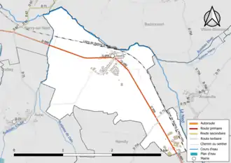 Carte en couleur présentant le réseau hydrographique de la commune