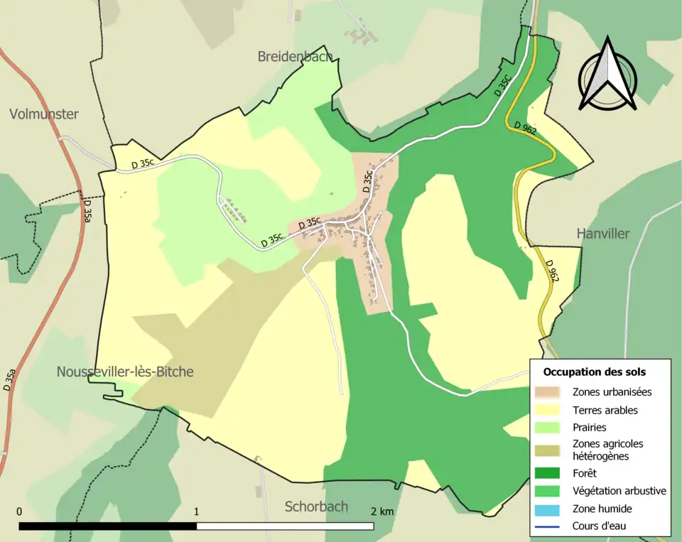 Carte en couleurs présentant l'occupation des sols.