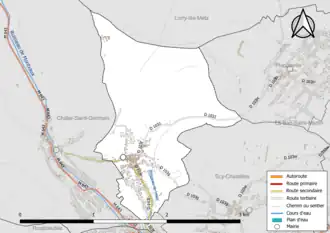 Carte en couleur présentant le réseau hydrographique de la commune