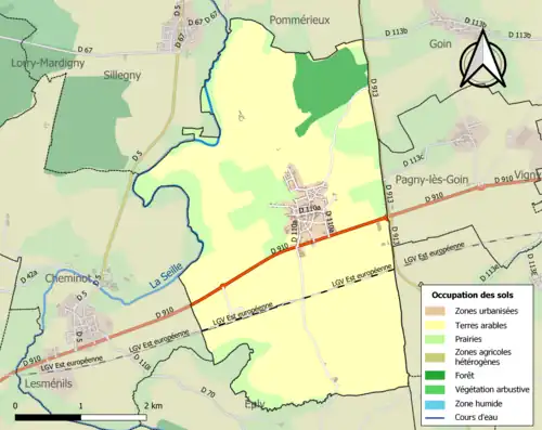 Carte en couleurs présentant l'occupation des sols.