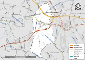 Carte en couleur présentant le réseau hydrographique de la commune