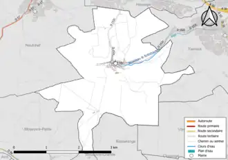 Carte en couleur présentant le réseau hydrographique de la commune