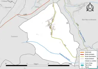 Carte en couleur présentant le réseau hydrographique de la commune