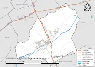 Carte en couleur présentant le réseau hydrographique de la commune