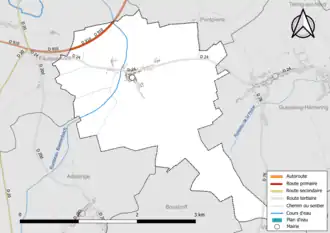 Carte en couleur présentant le réseau hydrographique de la commune