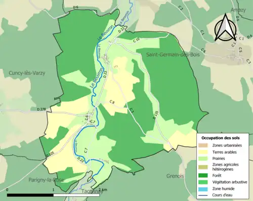 Carte en couleurs présentant l'occupation des sols.