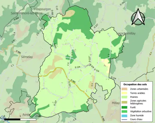 Carte en couleurs présentant l'occupation des sols.