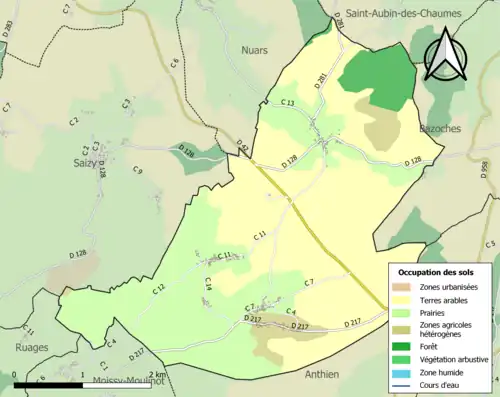Carte en couleurs présentant l'occupation des sols.