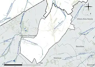 Carte en couleur présentant le réseau hydrographique de la commune