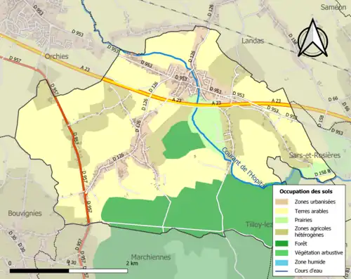 Carte en couleurs présentant l'occupation des sols.