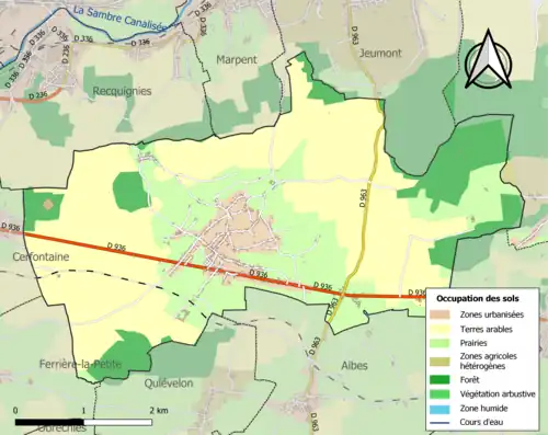 Carte en couleurs présentant l'occupation des sols.