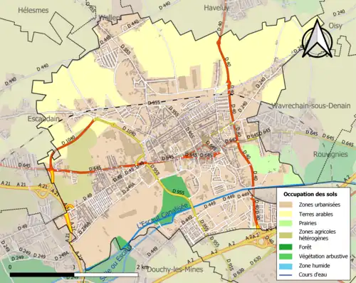 Carte en couleurs présentant l'occupation des sols.