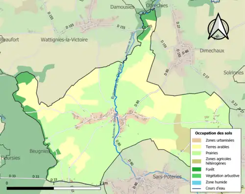 Carte en couleurs présentant l'occupation des sols.
